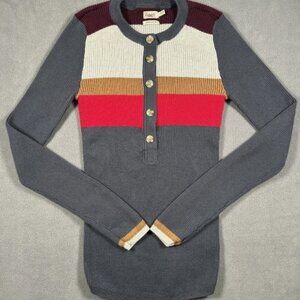 Faherty Mikki Henley Organic Cotton Colorblock Gray Red White Maroon Size